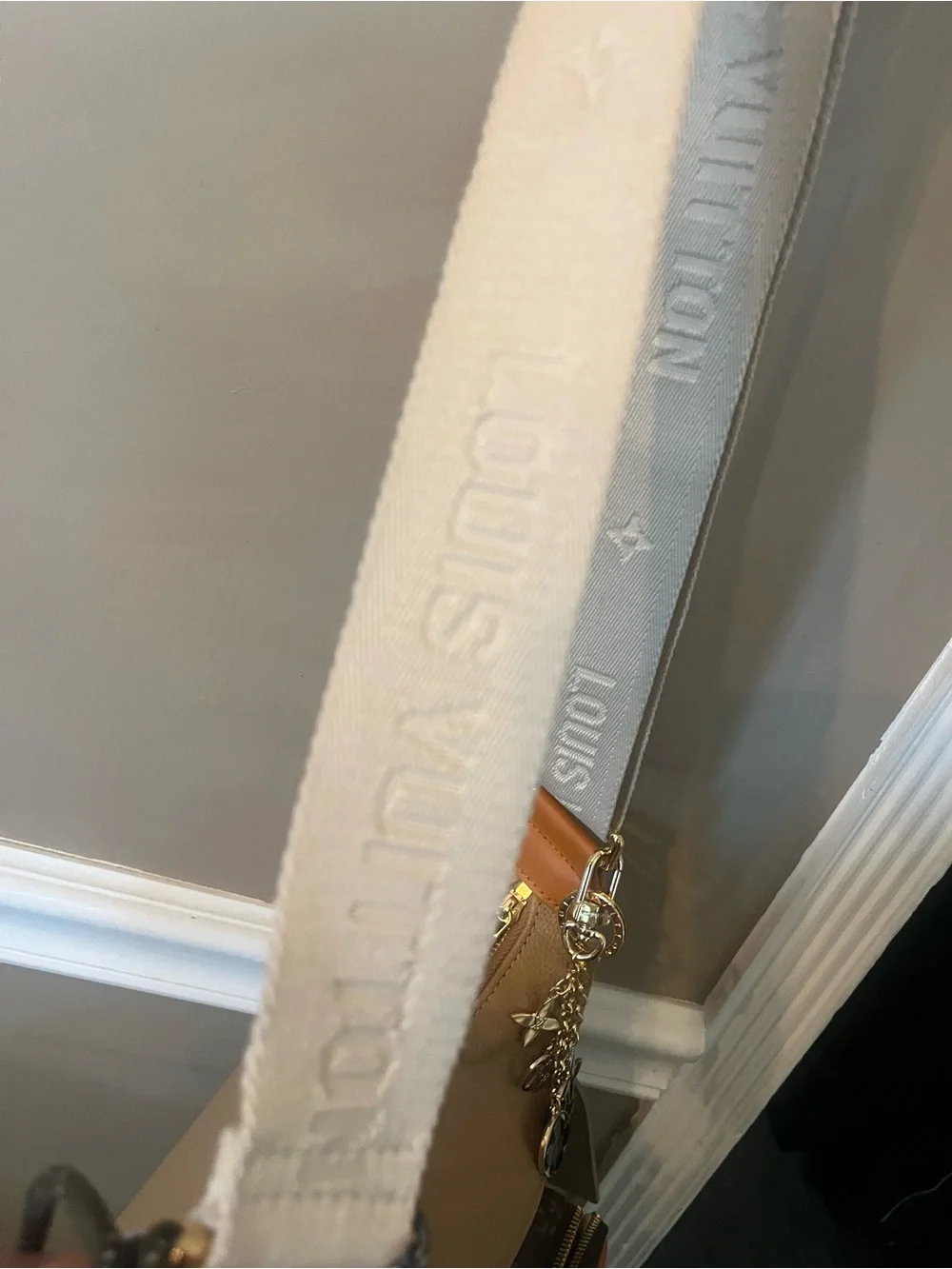 Louis Vuitton style  Tan Shoulder Bag with Monogram Front Pockets